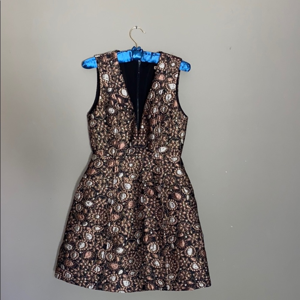 Alice + Olivia Bronze and Black Brocade Mini Dress